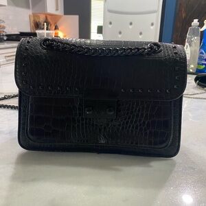 Black alligator leather and studded crossbody